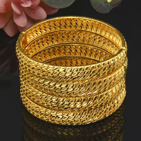 Indian Bangles For Women Bridal African 24k Gold Color Dubai Bangles Bracelets Wedding Bangles Jewellery Party Gifts