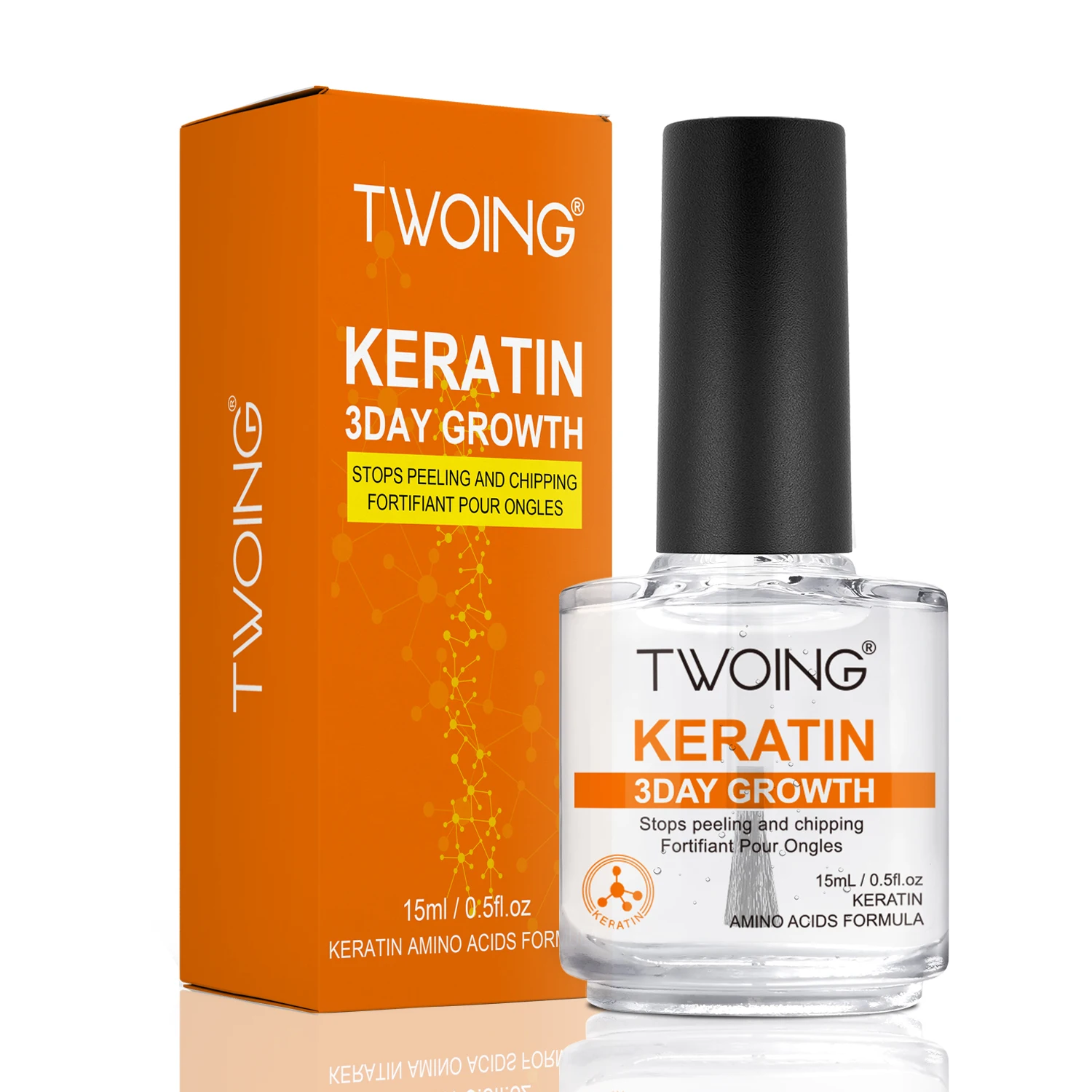 TWOING Nail Strengthener,15ml, With Vitamins B And E, Base Coat And Top Coat, For Damaged, Weak, Thin, And Brittle Nails