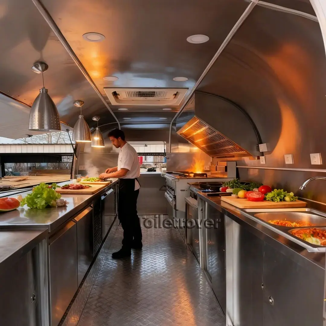 مقطورة طعام خارجية بلون الشمبانيا الذهبي المعدني، نسيج مرآة معدنية غير لامعة باللون العنابي، مادة لامعة للغاية لأعمال الطعام #6