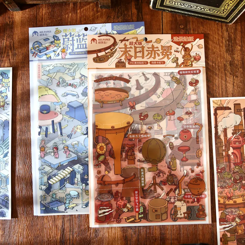 Steampunk Universe Diorama Stickers, Sci-Fi Fantasy Mini Scene Collection, Stress-relief Supplies for DIY Lovers