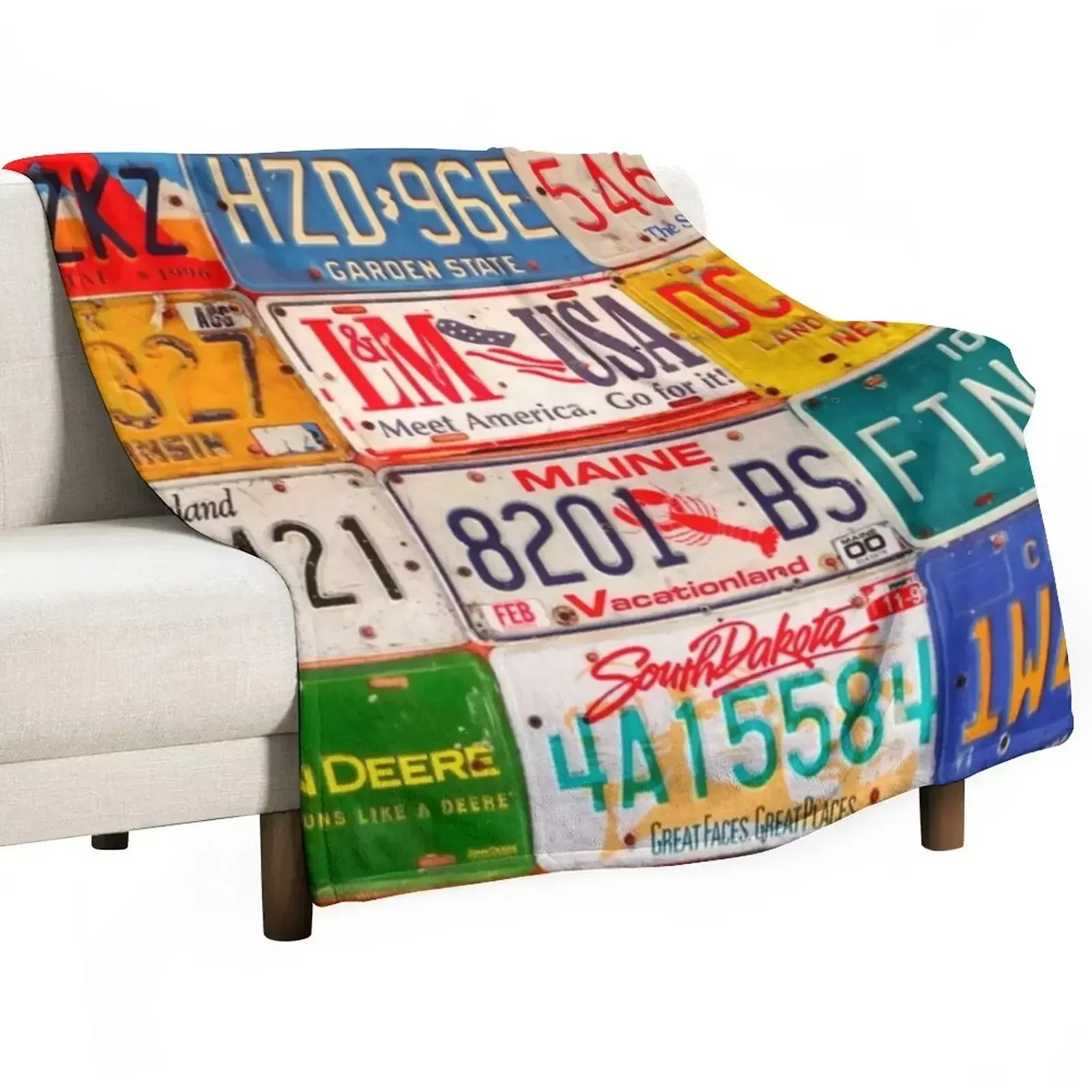 United States License Plates Art America Throw Blanket Loose Summer Beddings Sofa Throw Blankets