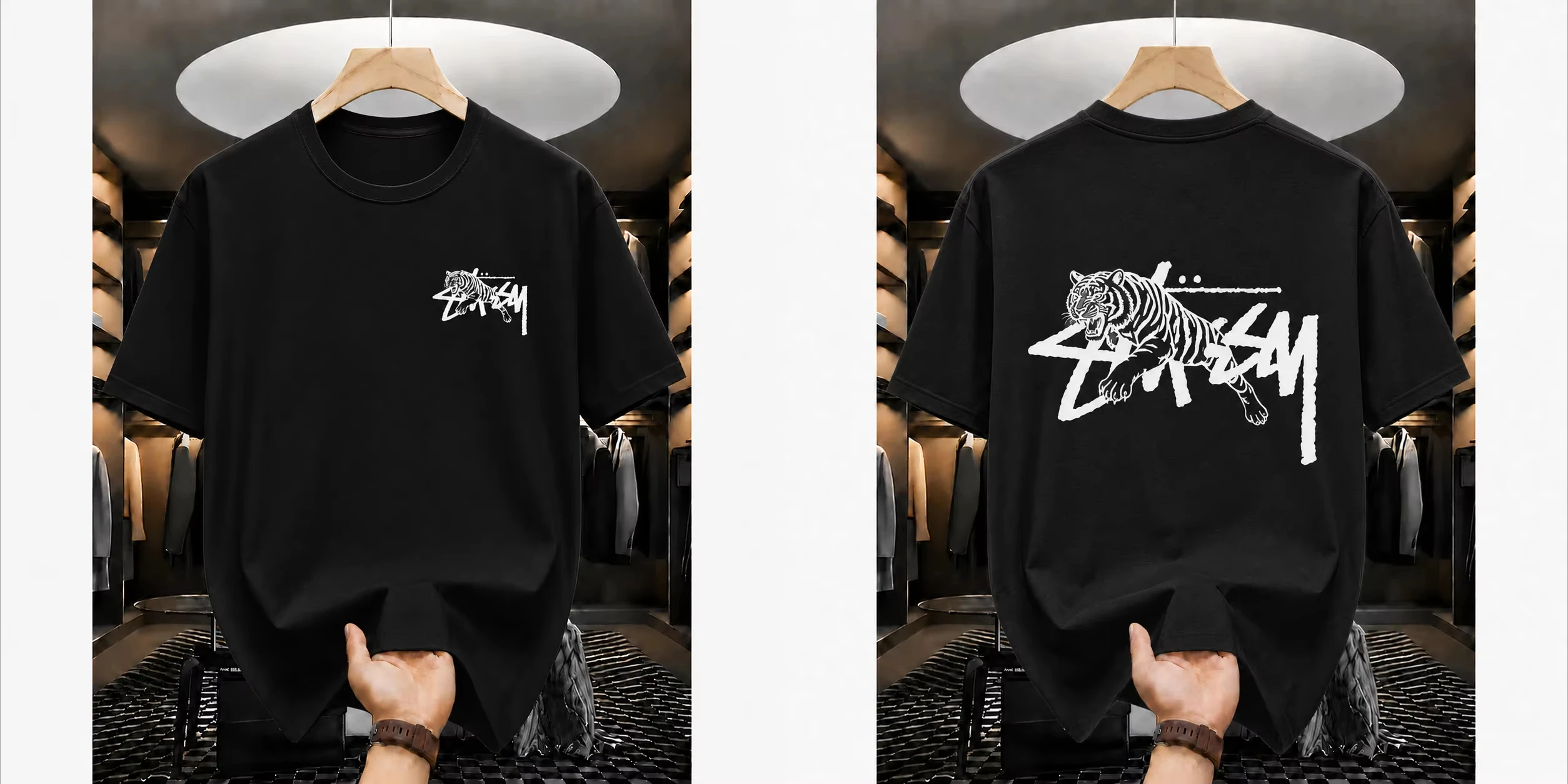 2026 Vintage T-Shirt Wild Tiger Sketch Graphic Unisex Tee Couples Matching Crew Neck Front Back Print Retro Animal Streetwear