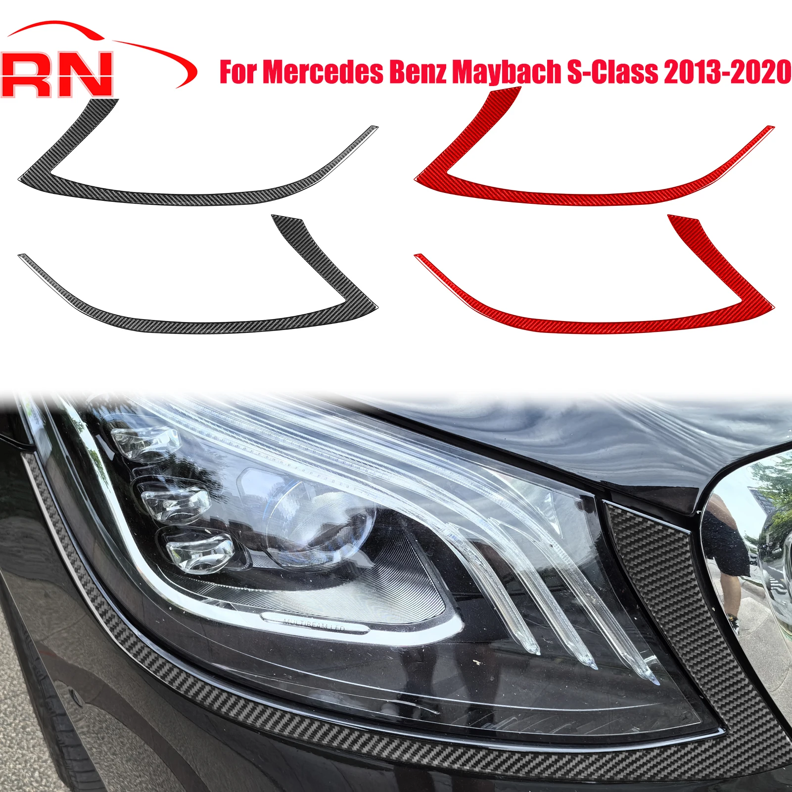 

For Mercedes Benz Maybach S-Class 2013-2020 Modified Carbon Fiber Car Light Bezel Interior Decoration Accessories Sticker