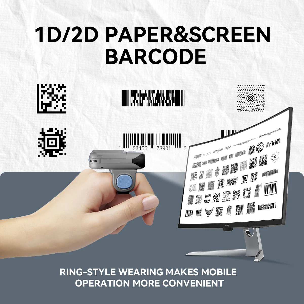 NETUM Mini Wearable RFID BT Wireless Ring Barcode Scanner Portable 1D 2D QR Code Reader Finger Scanners for Stock Management