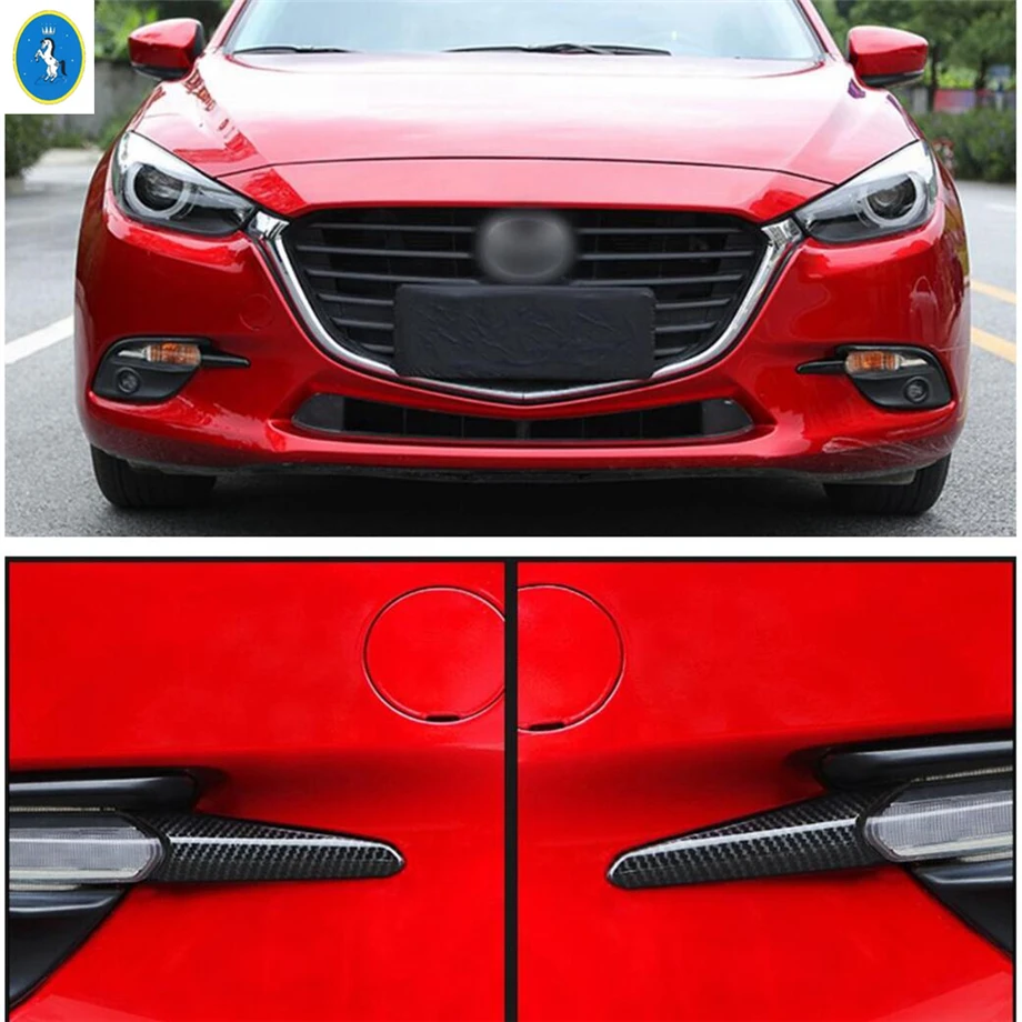 ABS Auto Front Bumper Fog Lights Lamps Eyelid Eyebrow Cover Trim For Mazda 3 Hatchback Sedan 2017 2018 Red / Carbon Fiber Look