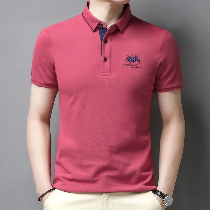 2025 Summer New Men's Embroidered Polo Collar 100% Cotton Short Sleeved Polo Shirt Fashion Solid Color Casual Top T-shirt