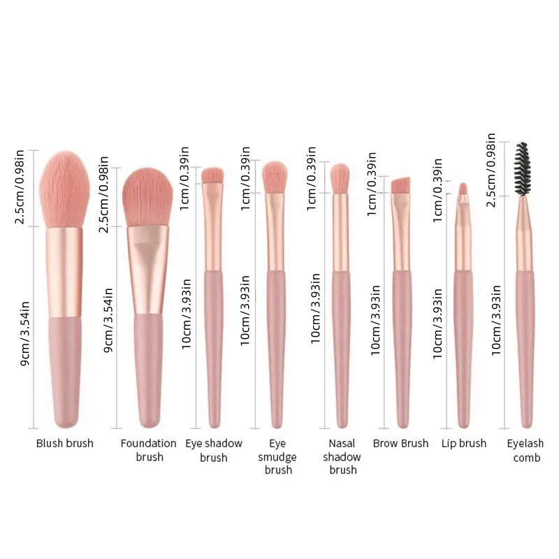 8pcs Mini Brush 8-Piece Makeup Bag Portable concealer powder brush set soft fur make-up tool