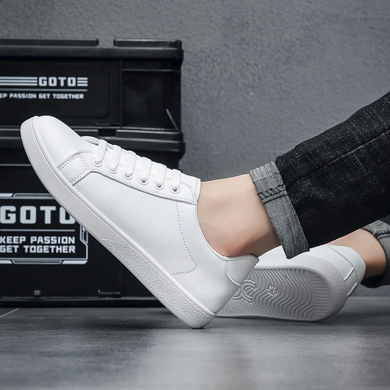 

Fashion White Shoes Men Casual PU Leather Shoes Mens Sneakers Cool Street Boys Shoes Brand Male Footwear Autumn Flat Sports Shoe