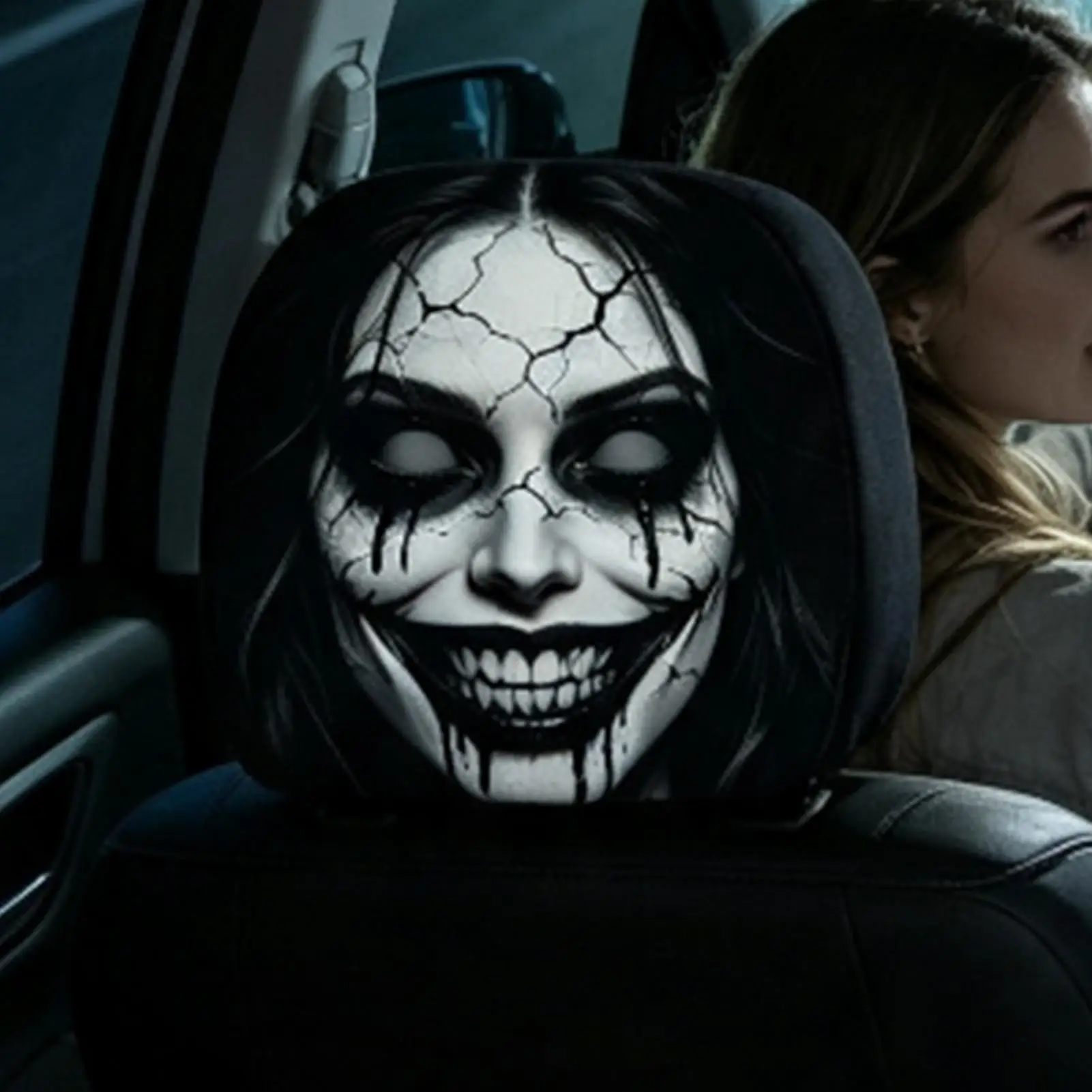 Ghost Face Headrest Covers 2 Pieces Ghost Face Halloween Print Elastic Seasonal Car Interior Decoration Headrest Cover For