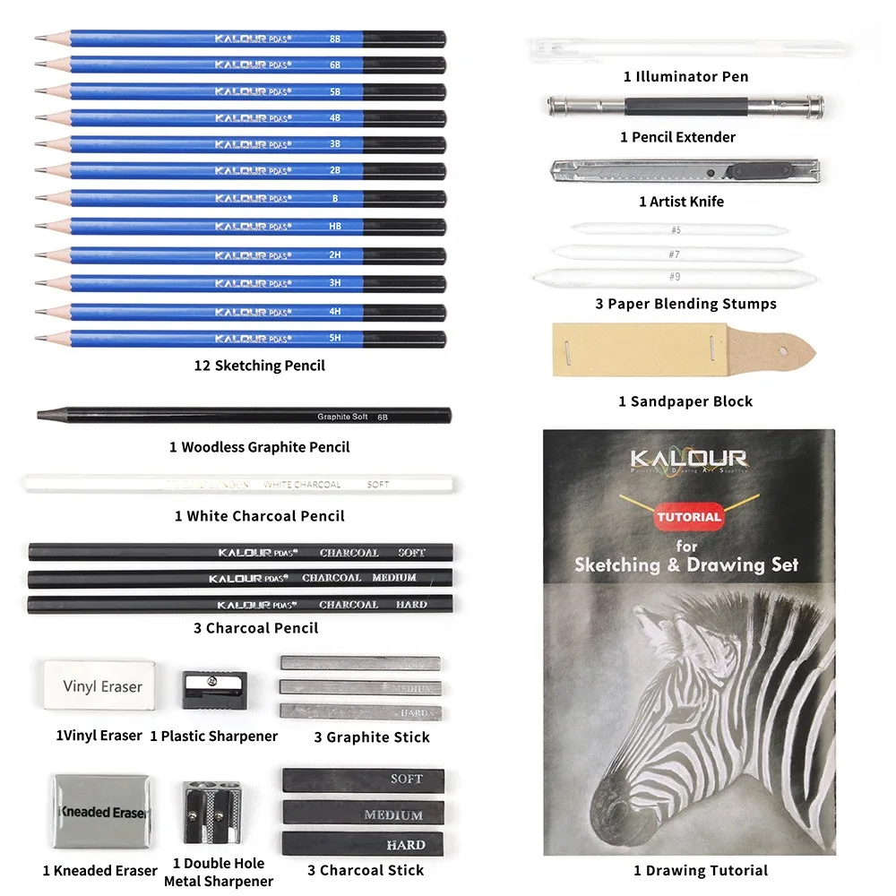 Imagem -04 - Kalour-profissional Art Desenho Lápis Ferramentas de Esboço Lápis de Grafite sem Madeira para Escola e Escritório Arte Suprimentos 36pc Set