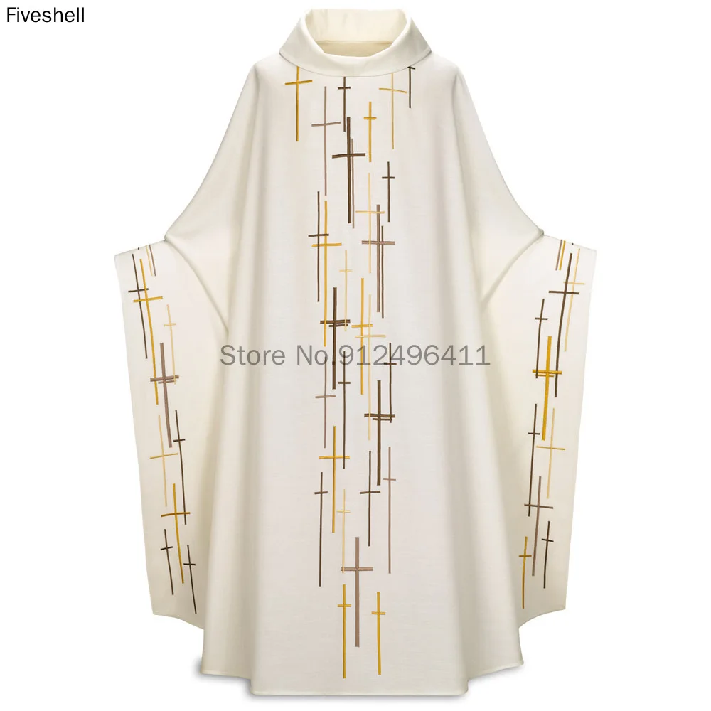 Men's Retro Priest Monk Halloween Cosplay Costume Cross Print Medieval Muslim Dress Missionary Cloak Cape Halloween Party Robe