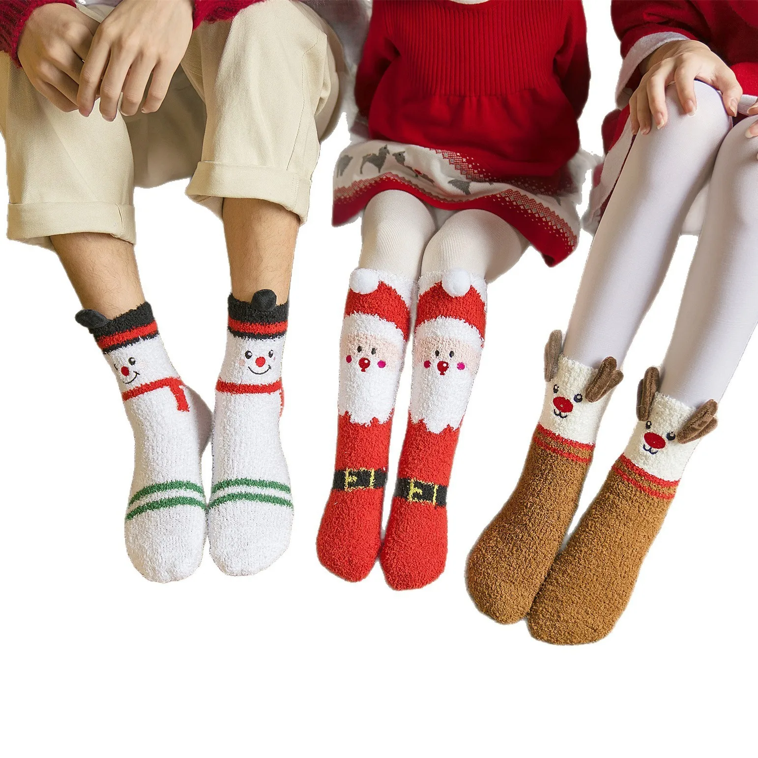 Christmas Socks Elk Santa Claus Snowman Interesting Print Coral Velvet Socks Soft Comfortable Winter Keep Warm Unisex Style