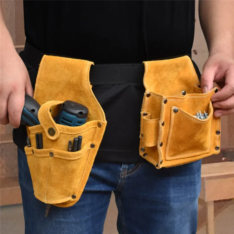 Cowhide Drill Holster Waist Power Tool Bag Durable Electric Waist Belt Tools Packaging Pouch Bag Belt Drill Electric Screwdriver