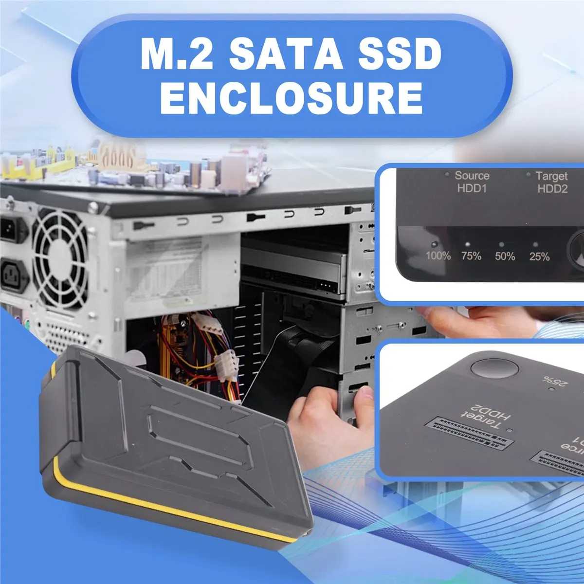 A43M M.2 SATA Duplicator M.2 SATA Dual Bay SSD Enclosure External Hard Disk Docking Station with Clone for M2 HDD SSD Reader