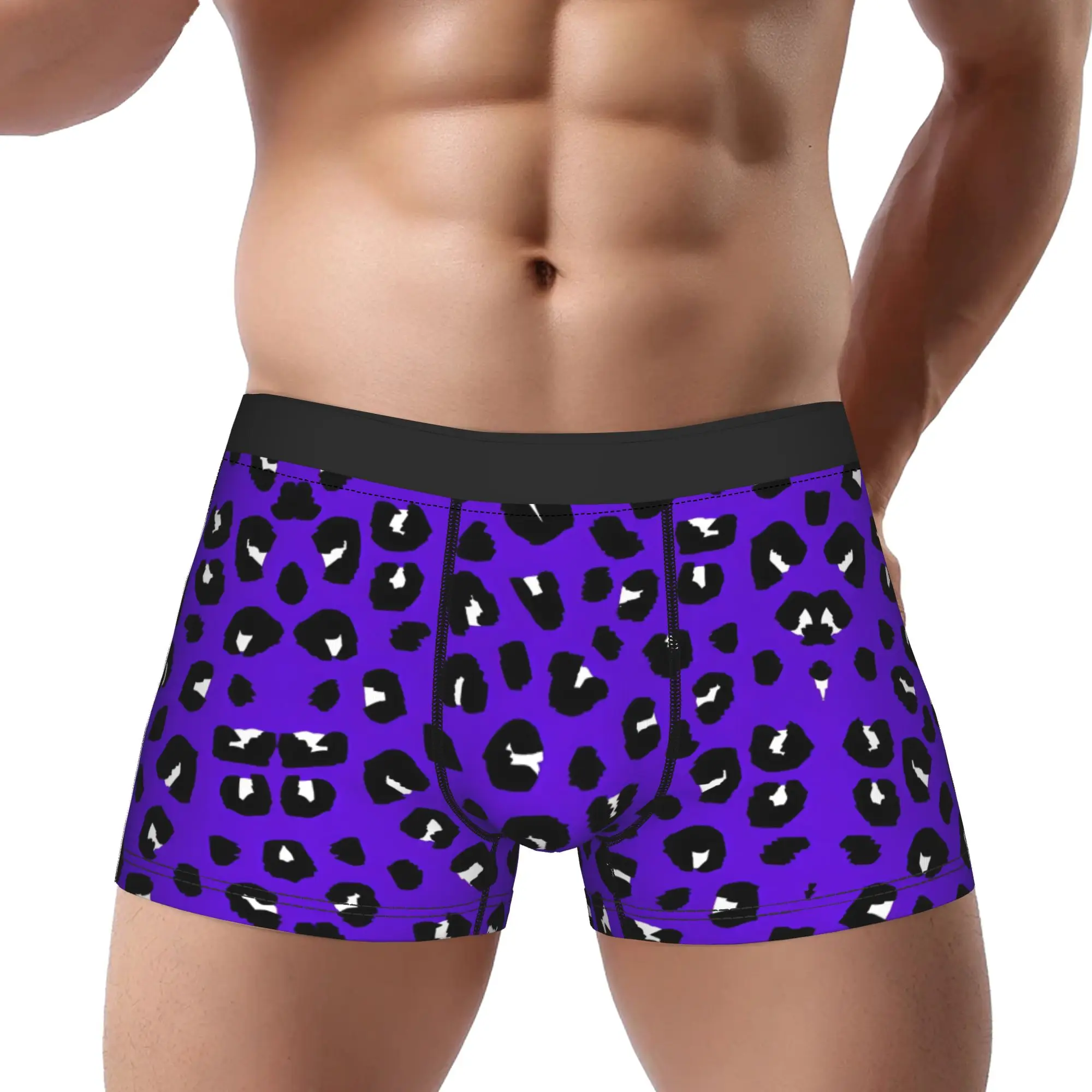 

Leopard Print Spots Purple 1 Leopard Print Underpants Homme Panties Male Underwear Ventilate Shorts Boxer Briefs