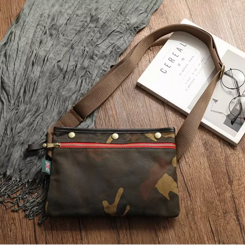 American Retro Camouflage Workwear Oil Wax Canvas Bag Men's Portable Single Shoulder Crossbody Bag