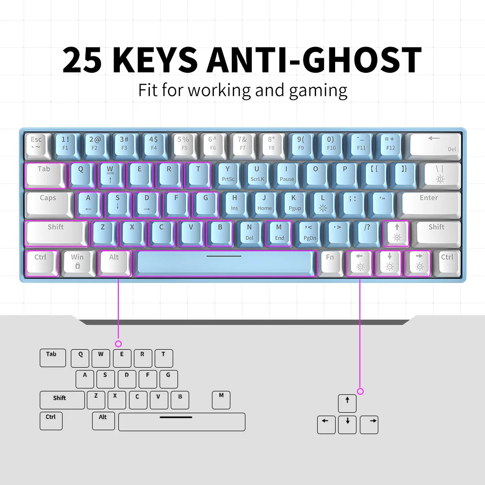 

Multiple Colors Backlight Mechanical Keyboard Red Blue Switch 63 Wired Keyboard Customized Suitable for Gaming Laptop Computer