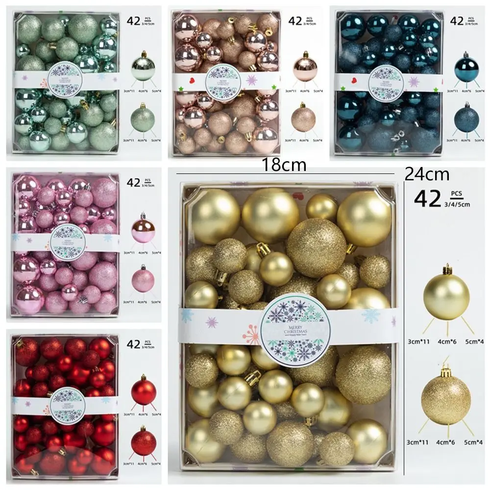 42pcs 3/4/5cm Painted Christmas Balls Set Colorful Plastic Electroplated Christmas Hanging Balls Cartoon DIY