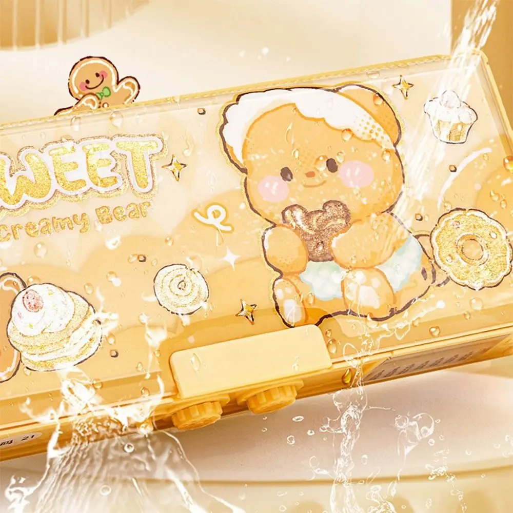 Cartoon Double Layer Pencil Case Large Capacity with Combination Lock Mechanical Pen Box Stationery Box Students