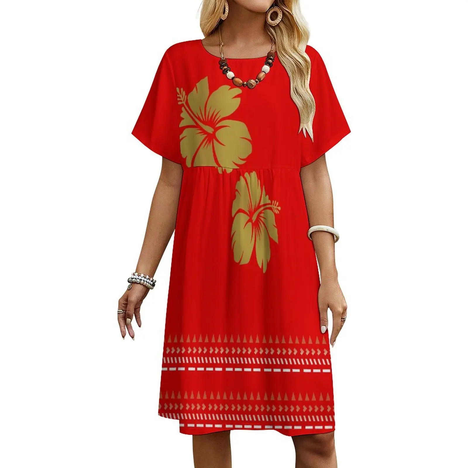 2024 Samoa Features Women'S Wear Polynesian Elegant Women'S Crew-Neck Dress Temperament Summer Fashion Women'S Wear