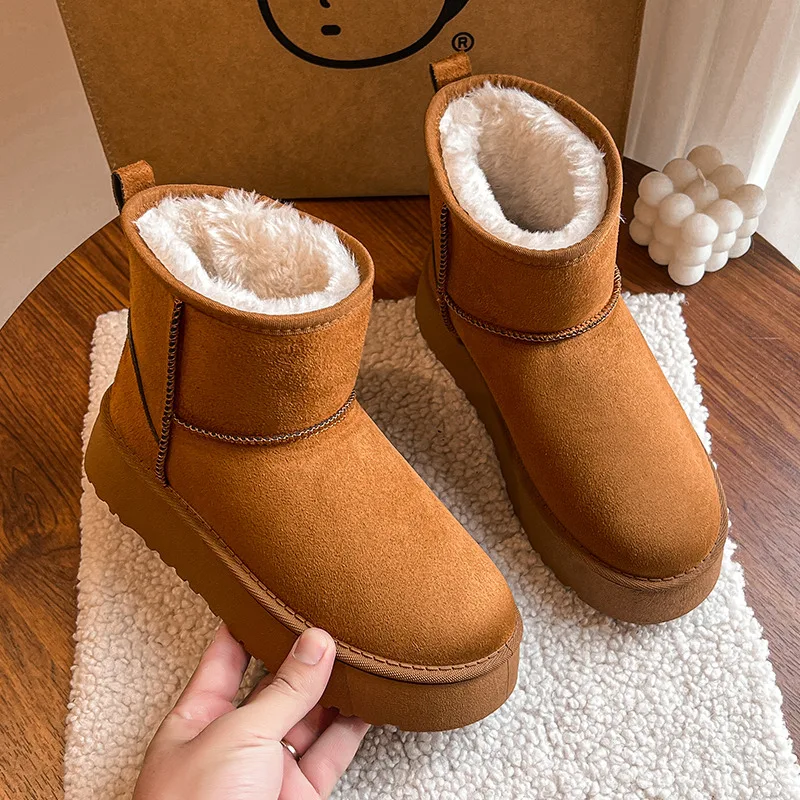 

2025 Retro Brown Women's Snow Boots Plush Warm Ankle Boots For Women Outdoor Platform Winter Boots Woman bottes de neige femme