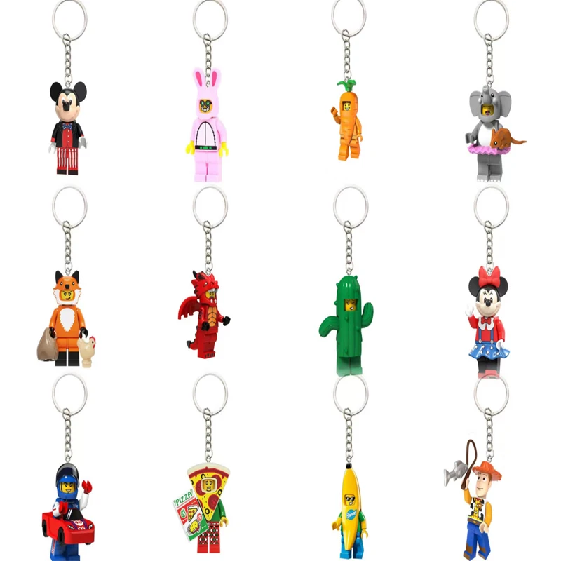 Disney Film Anime Robot Bouwstenen Sleutelhanger Cartoon Kleine Pop Model Speelgoed Mannen Vrouwen Auto Tas Charme Hanger Paar Gift