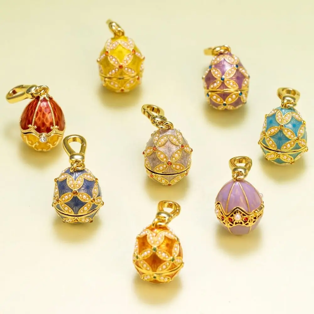 Fashion Copper Egg Pendant Necklace Enamel Craft Openable Design Enamel Locket Egg Shape Egg Charm Birthday Gift