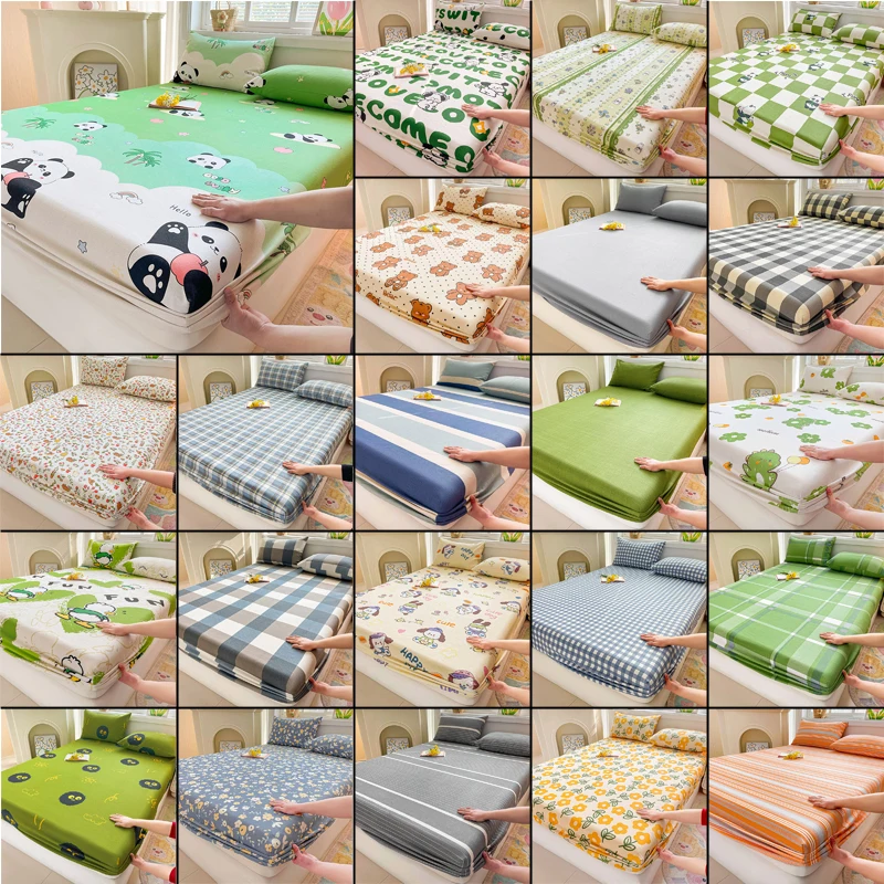 Cotton Bed Sheet on Elastic Cute Printed Mattress Cover for Kids Cartoon Pure Cotton Bed Linen (without Pillowcase)