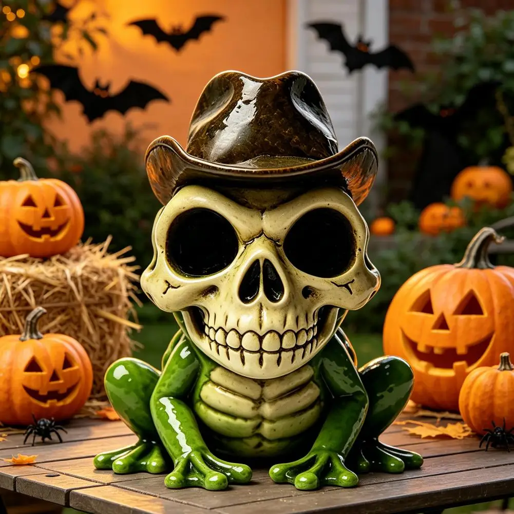 Bedroom Resin Ornament Resin Skull Frog Ornament Halloween Skull Frog Figurine Small Resin Sculpture Collectable Spooky for Home