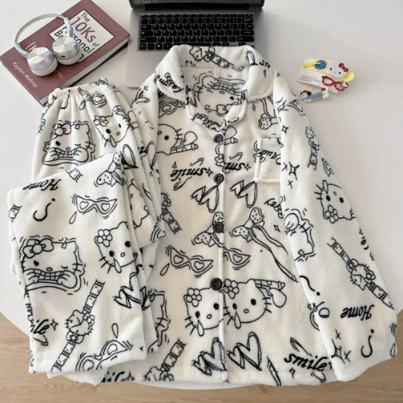 

Sanrios Kawaii пижамы Hello Kittys осенние брюки с длинными рукавами милые повседневные удобные свободные универсальные простые хит продаж