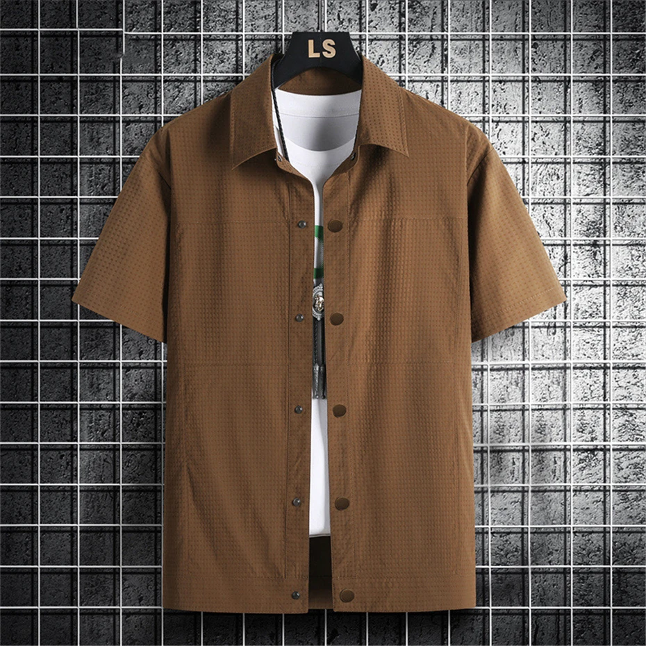 Summer Short Sleeve Shirts Men 8XL Plus Size Shirt Fashion Casual Solid Color Shirt Big Size 8XL