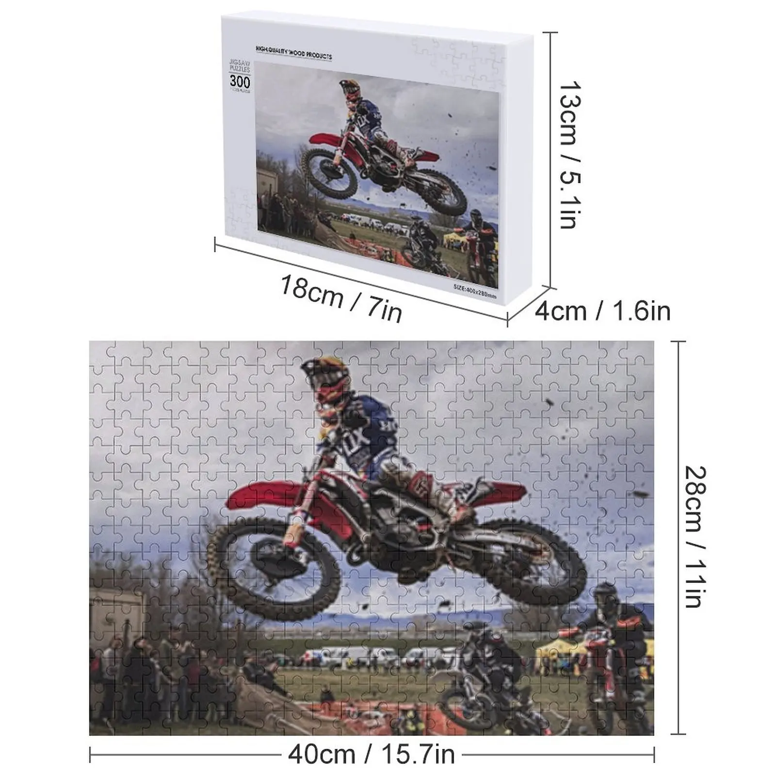 모토크로스 레이서가 빅 에어를 펼치는 퍼즐 나무 장난감 맞춤형 나무 이름 개인화된 크리스마스 선물 퍼즐