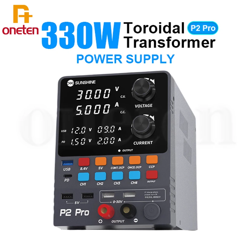 SUNSHINE P2 PRO Intelligent Regulated DC Power Supply Meter 30V 5A 65W Fast Charge Type-C/40W For Mobile Phone Repair Tools