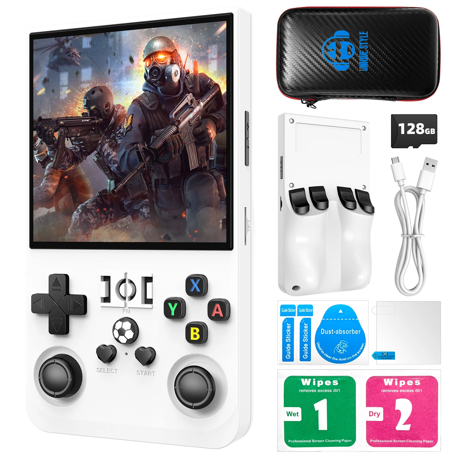 

Open Source R36Max Newest Handheld Game Console Portable Hand Held 4.0-in 4k HD IPS Screen Large Battery Best Gift For Boy Girl
