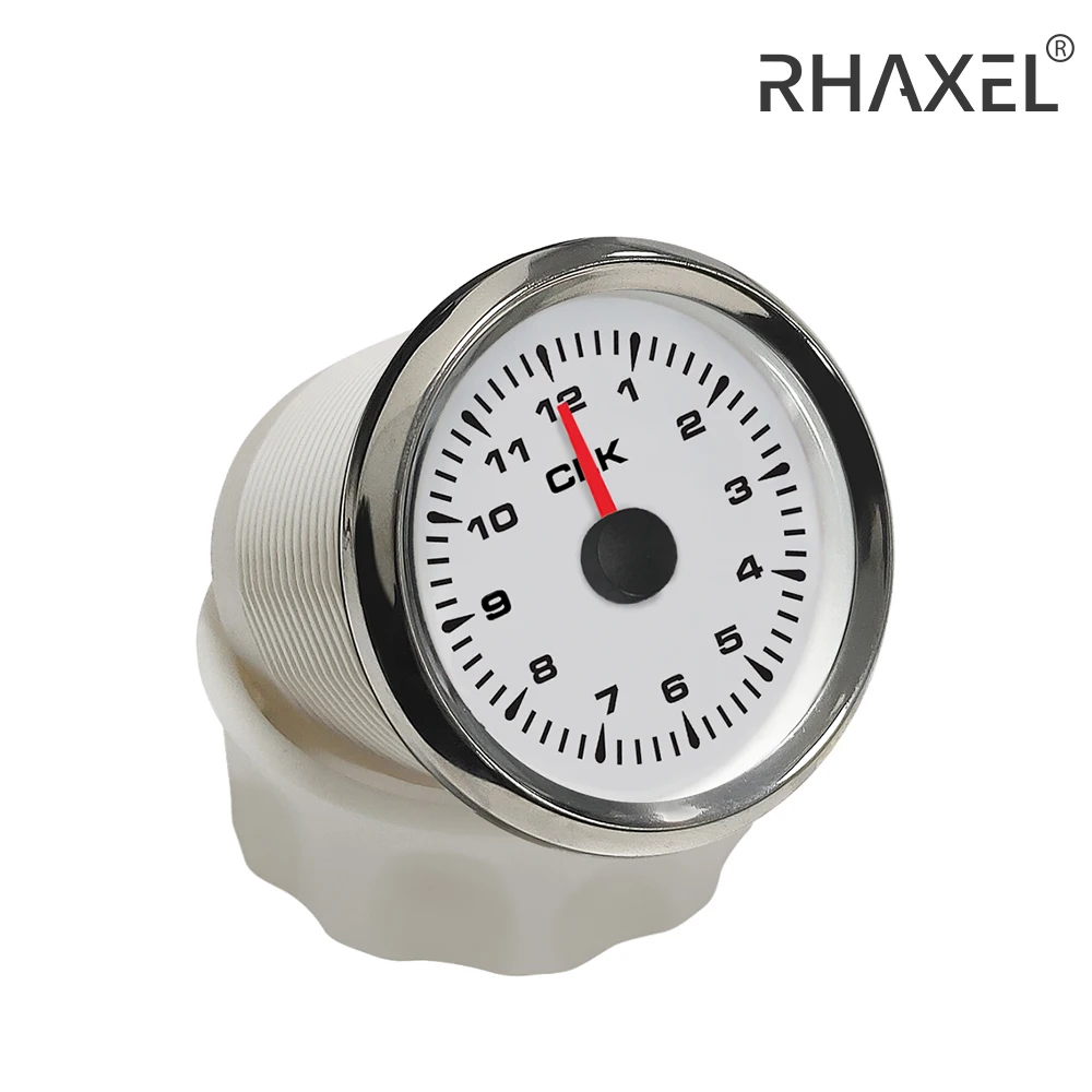 RHAXEL Universal 52mm Clock Meter Gauge 12 Hour Format with 8 Colors Backlight for Car Boat 12V 24V