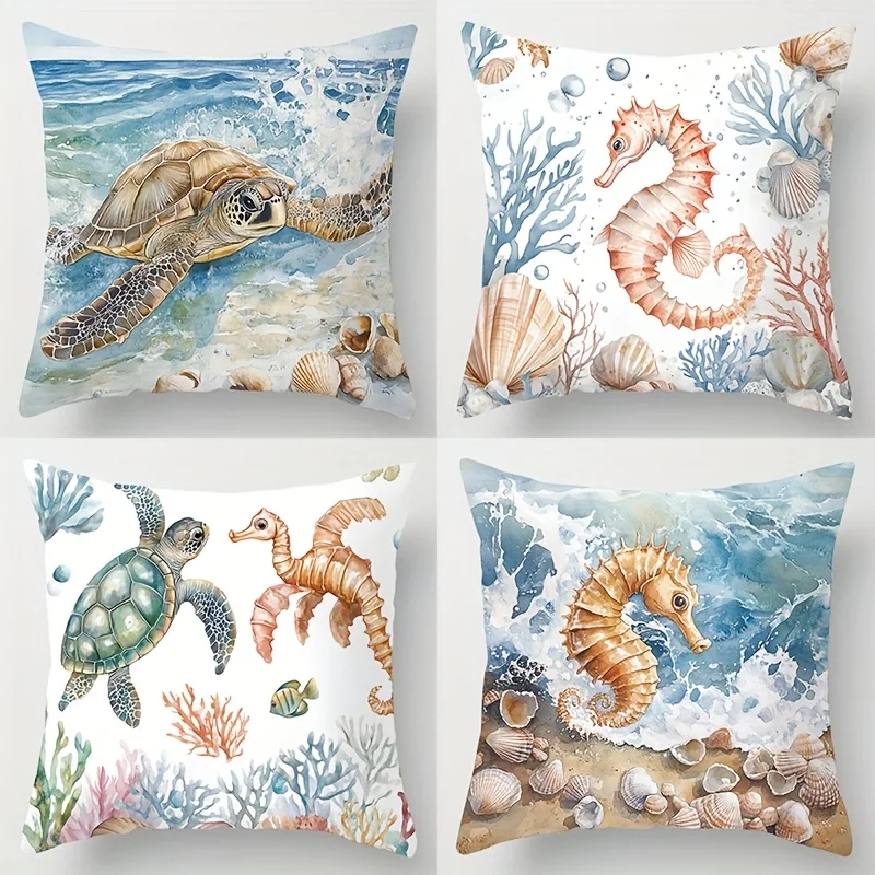 4 piezas, temática oceánica, incorporando elementos  caballitos  , tortugas y estrellas  , hermosas y prácticas, 45.01 cm