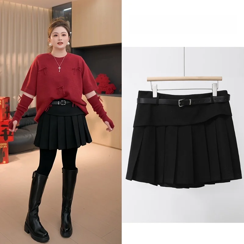 

Зимняя теплая плиссированная юбка А-силуэта с высокой талией из смесовой ткани (полиэстер/шерсть) для женщин больших размеров