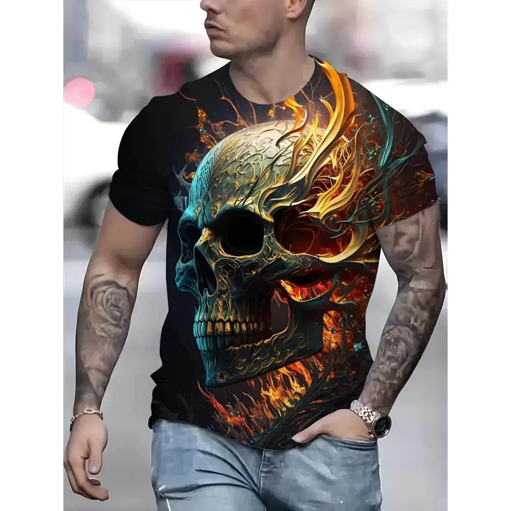 Men's T Shirt Skeleton Pattern Tree 3d Print Summer Fashion Short Sleeve Crew Neck T Shirt Casual Outdoor Oversized Clothing