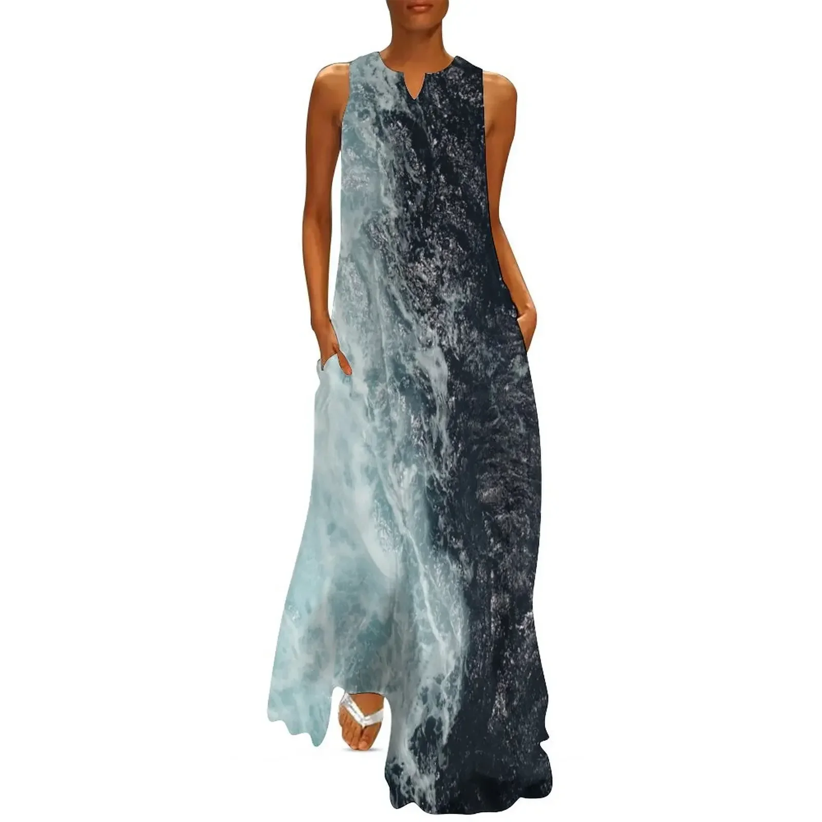 

Mixed Turquoise Blue And Black Ocean Long Dress dress women summer 2025 Women's summer dresses Dress