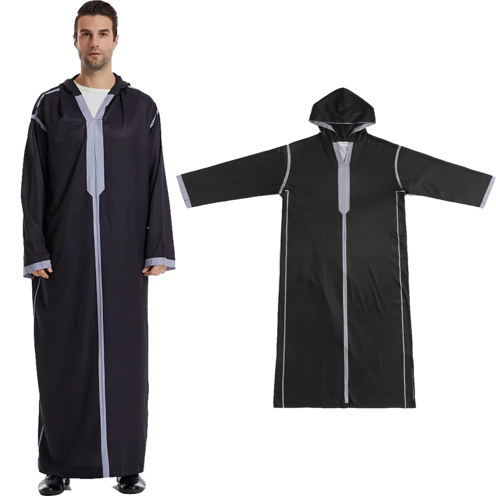 Eid Djellaba Abaya con capucha para hombres musulmán Jubba Thobe Arabia Saudita bata para hombres ropa de oración Ramadán Islam vestido Thoub Kaftan