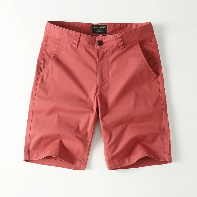 Men's Summer Casual Shorts Cotton Knee-Length Pants Solid Color Thin Straight Shorts Beach Shorts