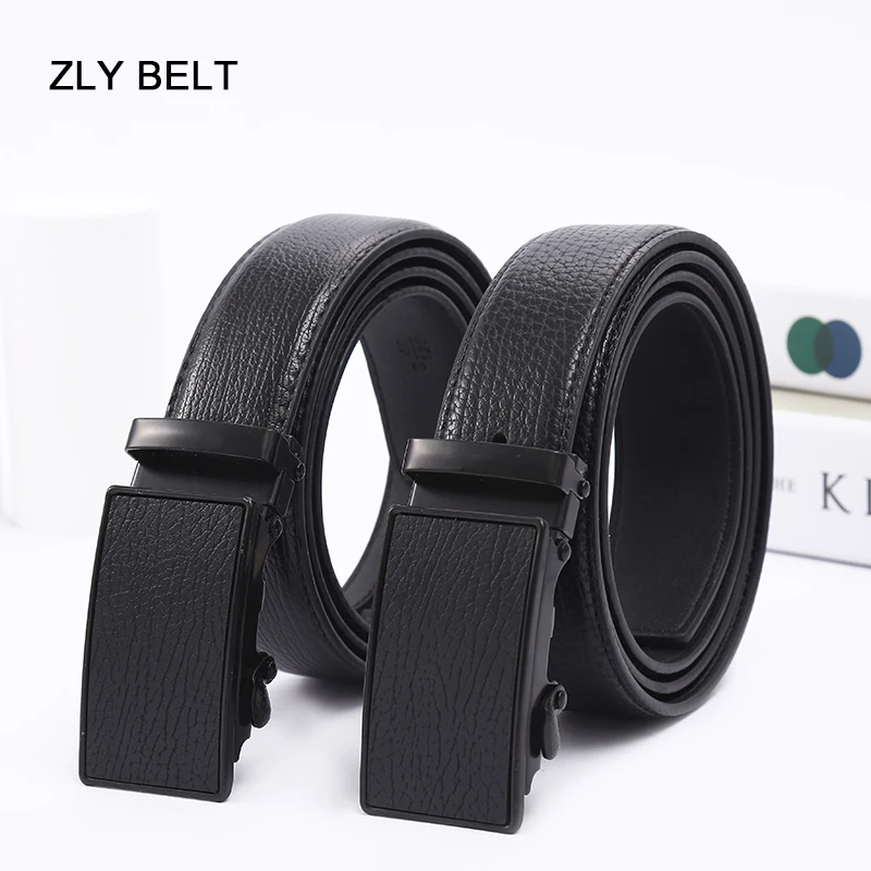 

ZLY 2022 New Fashion Belt Versatile Style Automatic Buckle PU Leather Material Black Bark Pattern Open Edge Casual Men's Belt