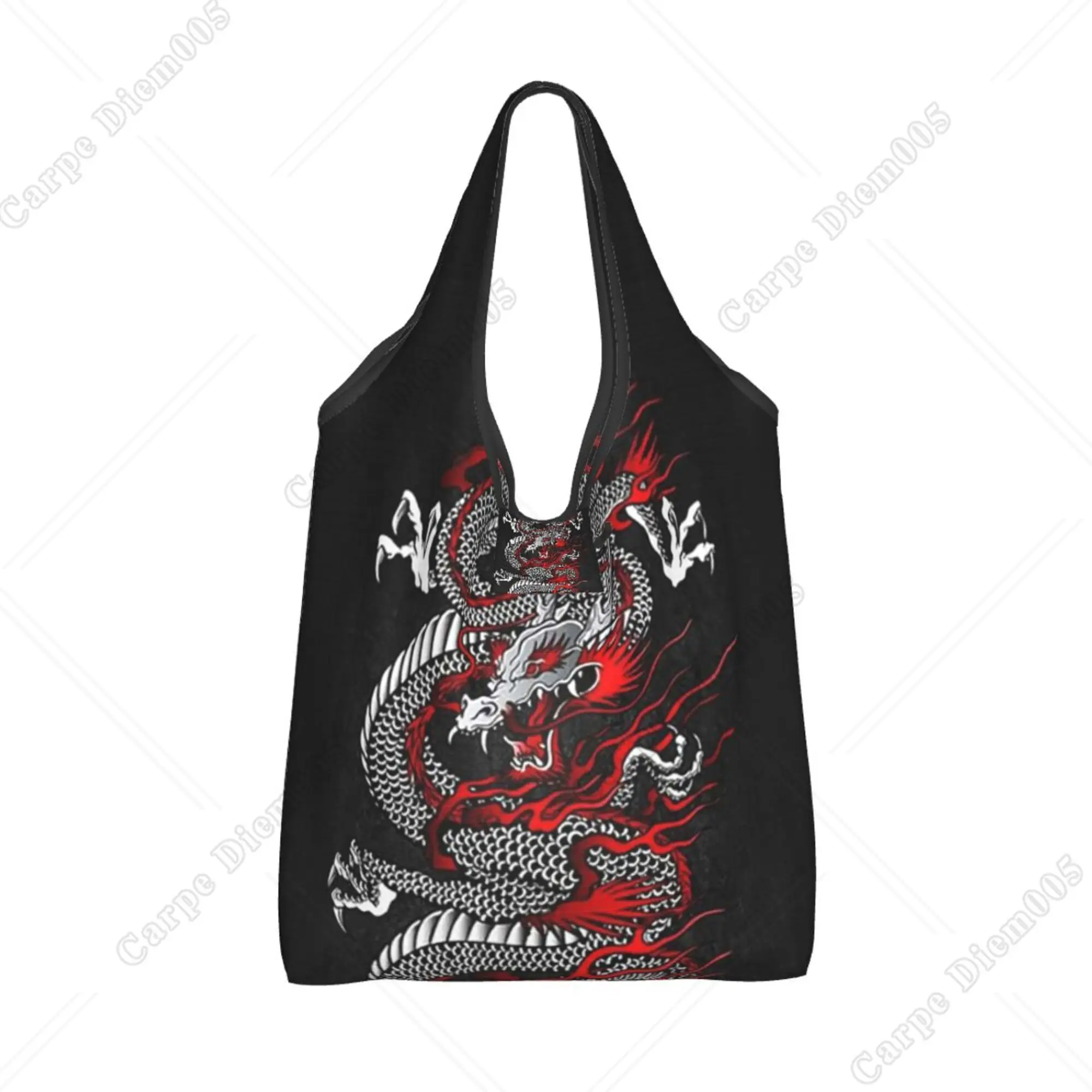 Evil Dragon Folding Shopper Bag Portable Tote Bag Recyclable Eco Grocery Bags for Men Women One Size Reusable Shopping Bag