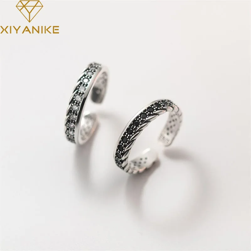 XIYANIKE Vintage Thai Silver Twist Edge Zirconia Cuff Rings For Women Girl Fashion New Jewelry Friend Gift Party кольцо женское