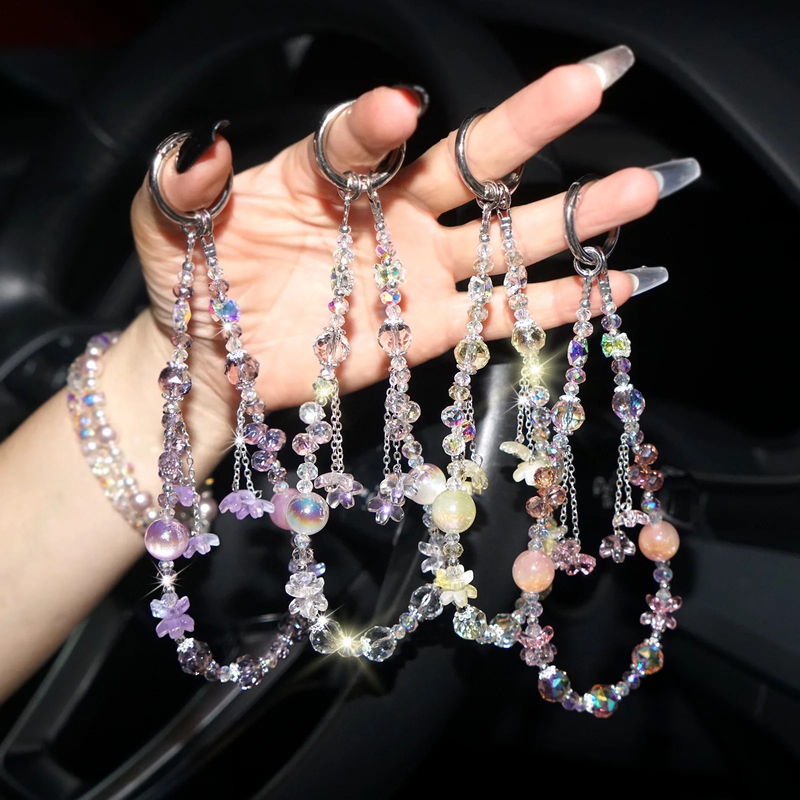 พู่ซากุระโซ่โทรศัพท์สวยงาม, จี้กระเป๋า, จี้เคสโทรศัพท์สั้น, โซ่ลูกปัดคริสตัล