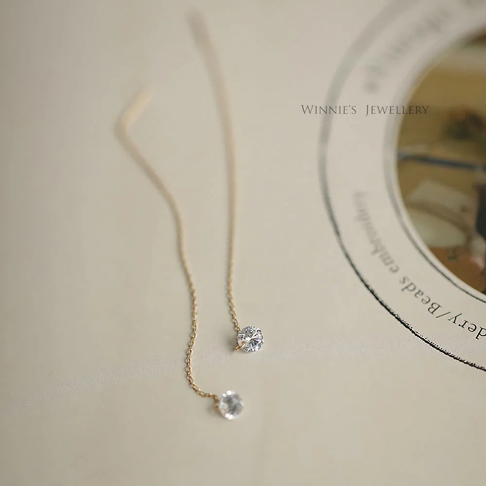 

Original 925 Sterling Silver 14K Gold Round Zircon Line Stud Earrings 925 Real Money Jewelry For Woman