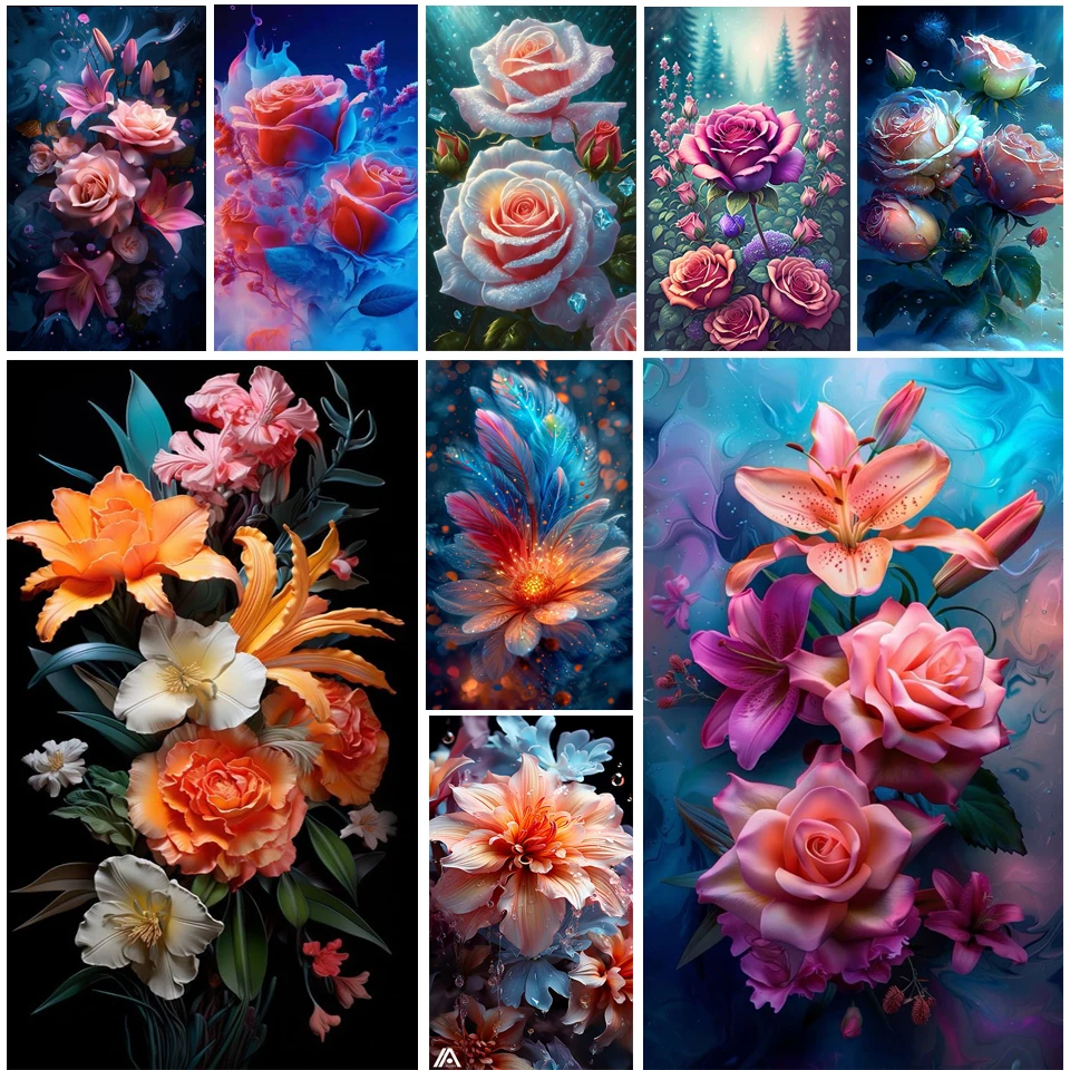 Diy Mosaic Art Large Size Lily Flowers Rose New Diamond Painting Full Rhinestone Embroidery Cross Stitch Kits Home Decor