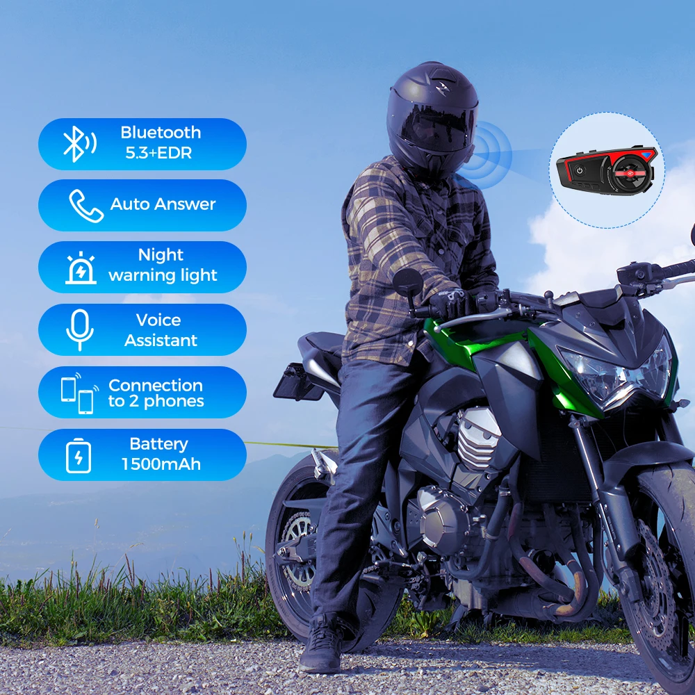 GEARELEC X6 Motorcycle Helmet Bluetooth Headset Wireless BT 5.3 EDR Waterproof Noise Reduction Communicator Motorbike Interphone