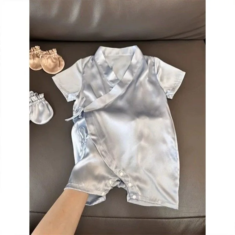 

Summer Baby Jumpsuit Thin Style Baby Summer Climbing Suit Fashionable and Comfortable Baby Ice Silk Short Sleeved Shirt