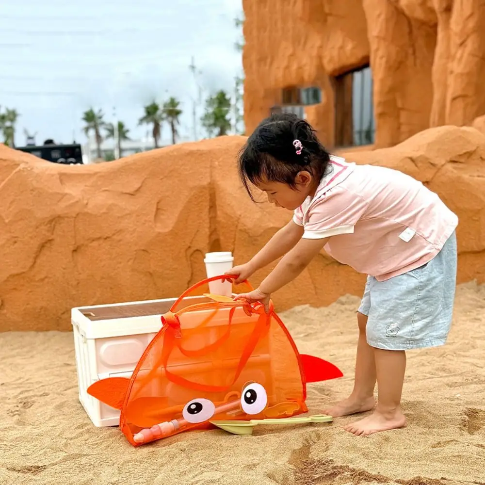 Large Capacity Summer Beach Bag Handheld Cartoon Mesh Storage Bag Lightweight Portable Mesh Bag Beach Travel Outdoor Sports